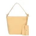 Minimalist beige lychee pattern bucket bag with matching small coin purse - Yellow