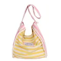 Striped canvas tote bag in yellow and pink patchwork design with large capacity - Yellow Stripes