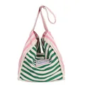 Fashionable green and pink striped canvas shoulder bag with Cherish Keep Good label - Green Stripe