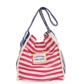 Striped canvas tote bag in red and blue color block with Cherish text patch - Red Stripe
