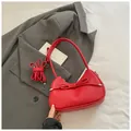 Elegante bolso rojo con lazo en piel sintética granulada y correa para mujeres - Rojo