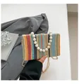 Bunte gestreifte Flechtentasche mit Perlengriff und goldener Kette im Regenbogen-Stil - Bunt