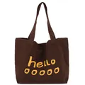 Braune Canvas-Tragetasche mit gelbem Hello-Aufdruck und großem Stauraum für Damen - Dunkelkaffee