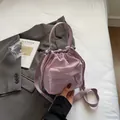 Fashionable lavender nylon drawstring bucket bag with adjustable shoulder strap - No Pendant / Purple