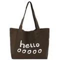Minimalistische kaffeebraune Canvas-Einkaufstasche mit weißem Hello-Schriftzug - Dunkelgrün
