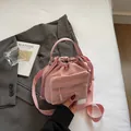 Pink drawstring nylon shoulder bag with zipper pocket and adjustable strap - No Pendant / Pink