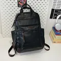 Fashionable black PU leather backpack with contrast brown trim and large capacity - Without Pendant / Black