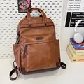 Brown vintage faux leather backpack with large capacity and stylish color blocking design - Without Pendant / Yellow Brown