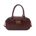 Borsa a mano bowling bordeaux minimalista con motivo Bread Cat in pelle goffrata - Rosso