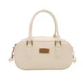 Borsa bowling Boston bianco latte con goffratura Braed Cat e dettagli in metallo dorato - Bianco
