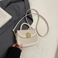 Sacoche beige en cuir PU tressé avec boucle dorée et bandoulière amovible - Sans Pendentif / Blanc