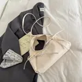 Cream white pleated tote bag with bow detail and adjustable shoulder strap for women - White Without Pendant