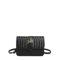 Damen Schultertasche in Schwarz mit Webmuster, goldener Schnalle und elegantem Überschlag - Schwarz