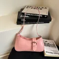 Pink rectangular minimalist underarm baguette bag with silver D-ring buckle - Pink
