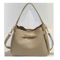 Khaki Beuteltasche mit Litschi-Muster, goldenen Beschlägen und breitem Griff - Khaki