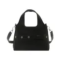 Black soft leather bucket bag with bow detail and silver metal eyelets accents - Black