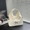 White canvas tote bag with star patterns, dog embroidery and Good Luck text - White
