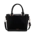 Glossy black square handbag with golden hardware and top handle for women - Black