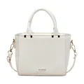 Classic white square tote bag in premium PU leather with elegant gold hardware accents - Off White