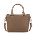 Classic dark khaki square shoulder bag in glossy faux leather with a top handle - Khaki