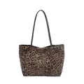 Borsa tote grande con stampa leopardata e tracolle nere per il tempo libero e l'ufficio - Nero