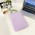 Quilted lavender laptop sleeve with contrasting light green handles in a home office set - Vertical Purple