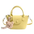 Yellow faux leather crossbody bag with top handles and a cute plush bear charm - No Pendant / Yellow