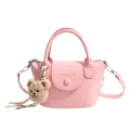 Pink lychee texture mini crossbody bag with top handles and a brown plush bear charm - No Pendant / Pink