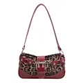 Retro leopard print baguette bag with burgundy leather straps and silver buckle detail - Red
