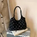 Black and white polka dot hobo shoulder bag with a bow detail and leather straps - No Pendant / Black