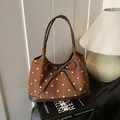Retro brown polka dot tote bag with leather bow detail for chic daily commute - No Pendant / Brown