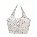Borsa tote trapuntata bianca con cuori marroni e scritte Sweet Candy e tasche laterali - Senza Ciondolo / Bianco Sporco