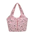 Borsa tote trapuntata rosa con motivi a cuore e fiocchi dotata di tasche anteriori - Senza Ciondolo / Rosa