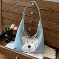 Borsa tote celeste in ecopelle con applicazione schnauzer e fodera interna gialla - Blu