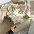 Linnen handtas met bosplantenprints en handvaten van katoenen touw in natuurstijl - Patroon 3 Papieren Kraanvogel