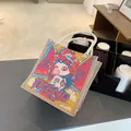 Linnen draagtas met cartoon Peking-opera meisje illustratie en witte touwgrepen - Patroon 4 Kauwgom Meisje