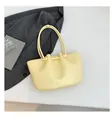 Borsa tote a pieghe giallo crema minimalista con manici rotondi moda donna - Giallo