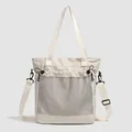 Leichte cremefarbene Nylon-Tragetasche mit Netztasche und Kordelzug für den täglichen Weg - Gebrochenes Weiß