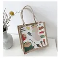 Linen tote bag with cartoon dessert print and rope handles in a vintage aesthetic - Summer