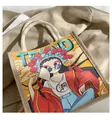 Guochao style burlap tote bag featuring modern Peking Opera illustration and rope handles - Trendy Opera Character