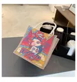 Linen handbag with creative Peking Opera print and white rope handles in a trendy style - Bubble Gum Opera Character