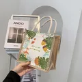 Linen tote bag with Green Planting botanical prints and woven cotton rope handles - Pumpkin