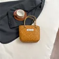 Handgefertigte karamellbraune Strohtasche mit Tragegriffen für den Sommer-Strandurlaub - Braun Ohne Anhänger