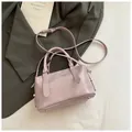 Elegant lavender purple crocodile pattern top-handle bowling bag with adjustable shoulder strap - Purple without Pendant