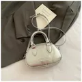 Mini silver metallic bowling bag with wrinkled texture and thin shoulder strap - No Pendant / Silver