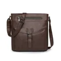 Borsa a tracolla marrone scuro con texture vintage in pietra e fibbia decorata - caffè