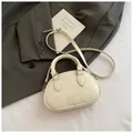 Elegant off-white Korean style bowling handbag for women with adjustable shoulder strap - No Pendant / White