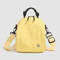 Light yellow mini nylon shell backpack with woven handle for casual outdoor use - Yellow