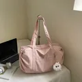 Pink large capacity nylon tote bag with plush charm for travel and daily commute - Pink Without Pendant
