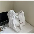 Borsa tote in tela bianca a fiori con fiocco in pizzo e tracolla regolabile - Bianco Sporco